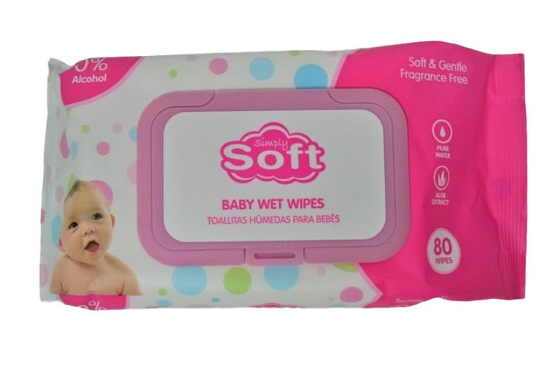 Simply Soft Baby Pink Wet Wipes 80 - Pack - Brantford Surplus