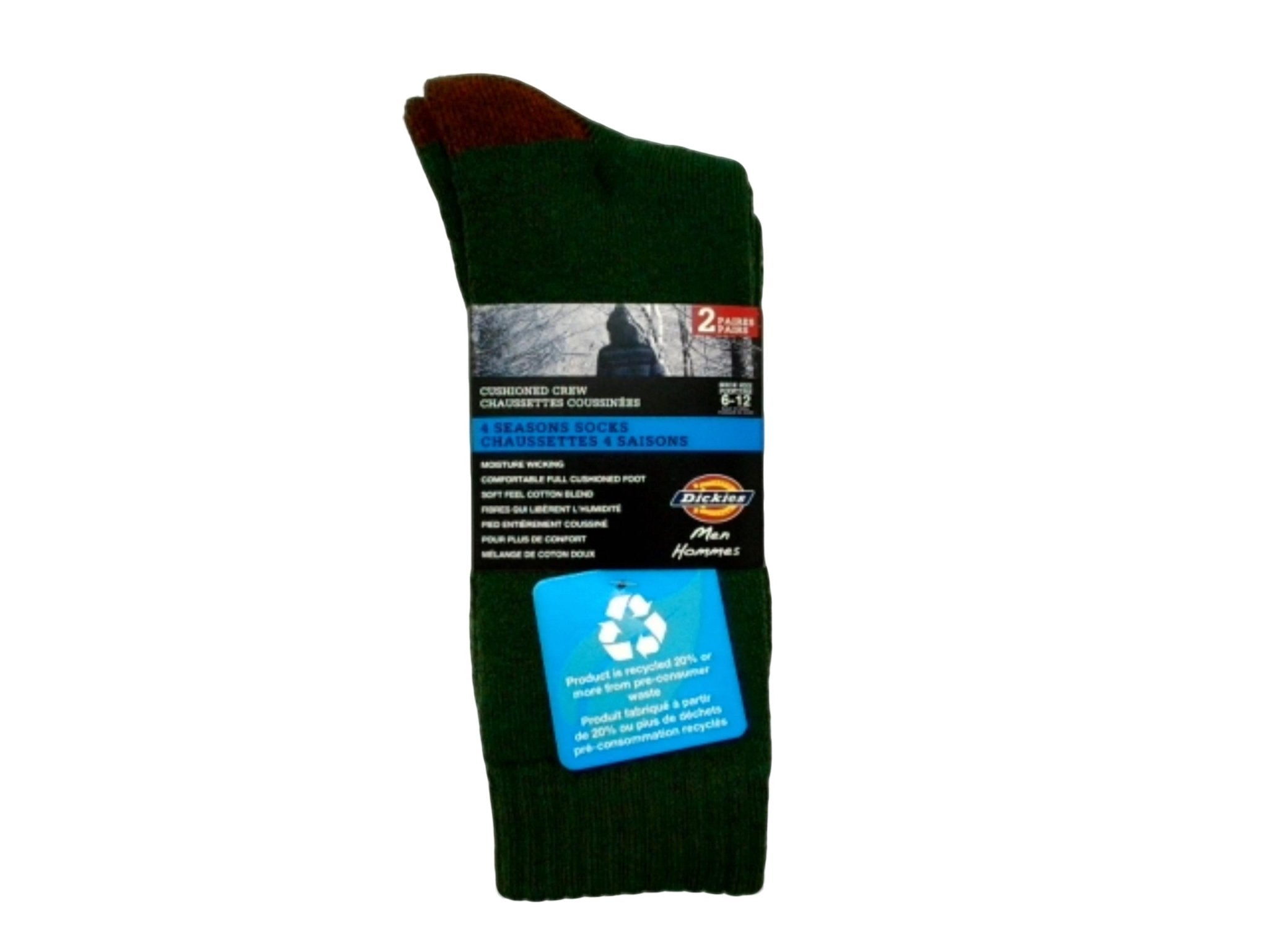 Socks Men's 2pk. 4 Seasons Cushioned Crew Green Dickies (ENDCAP) - Brantford Surplus