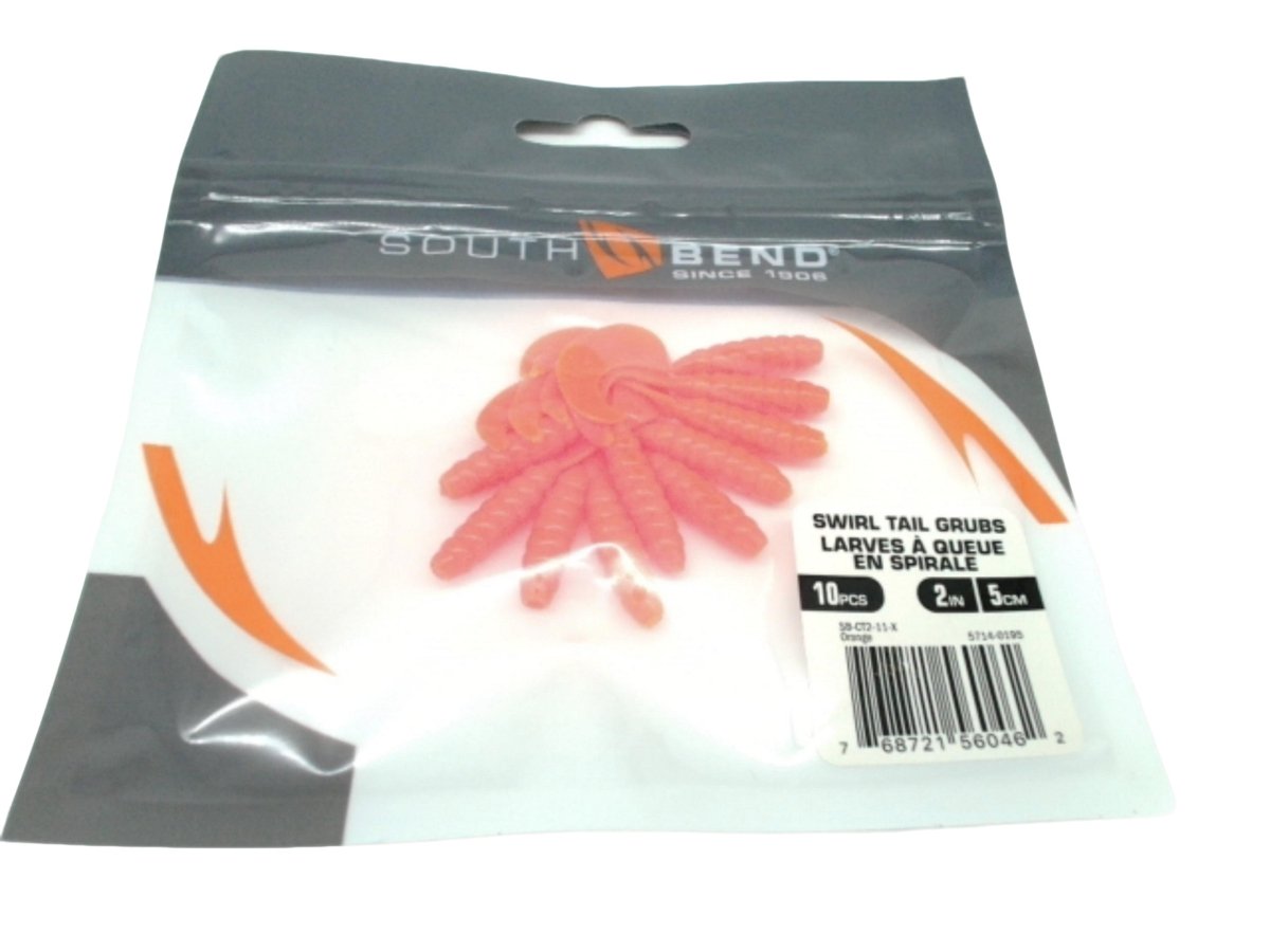 South Bend 2" Orange Swirl Tail Grubs Fishing Lures 10 - Pack - Brantford Surplus