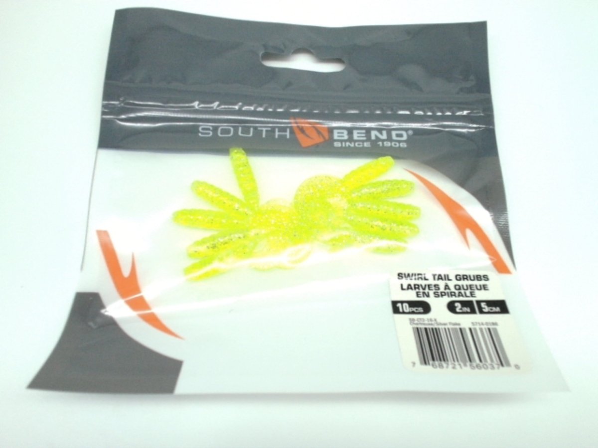 South Bend Chartreuse 2" Grub Lures 10 - Pack Fishing Baits - Brantford Surplus