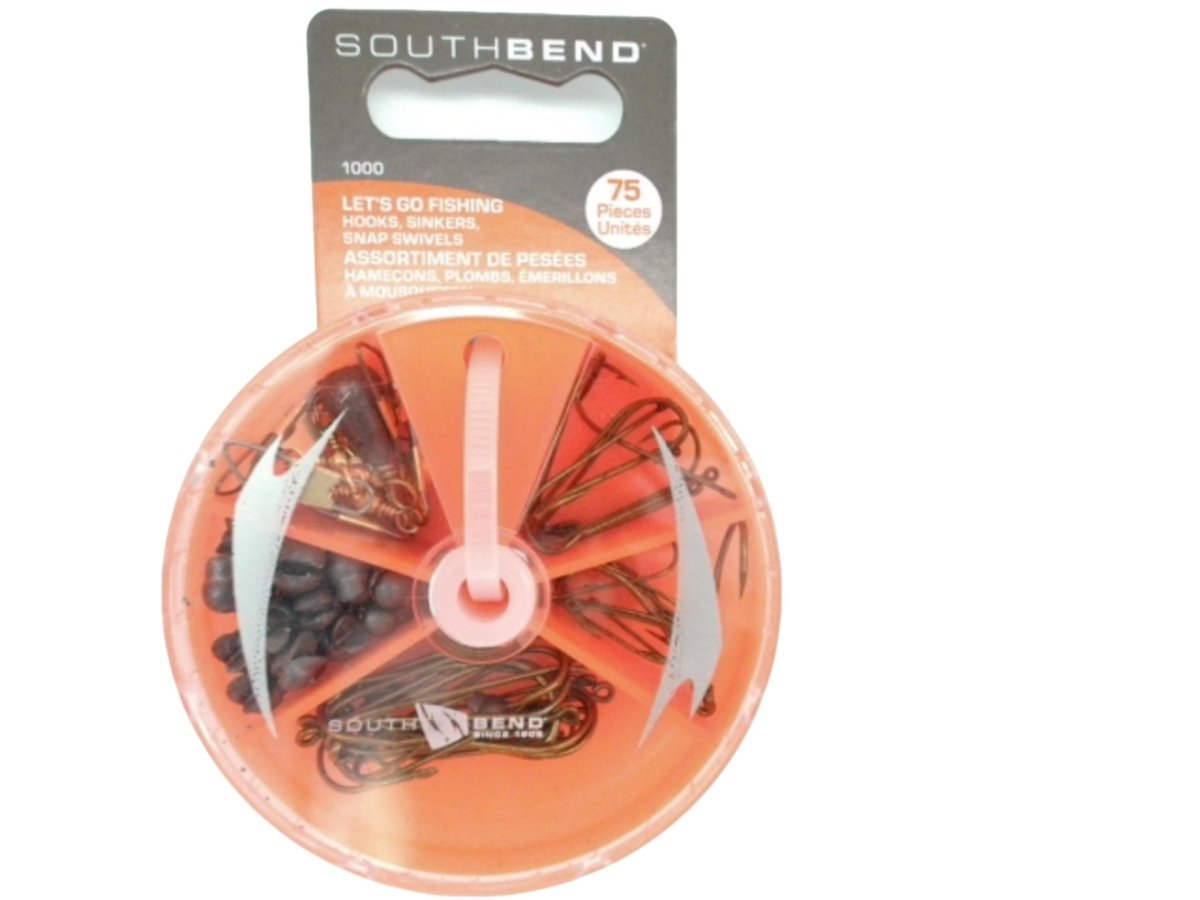 South Bend Fishing Hooks Sinkers Swivels Kit - 75pc Assortment - Brantford Surplus