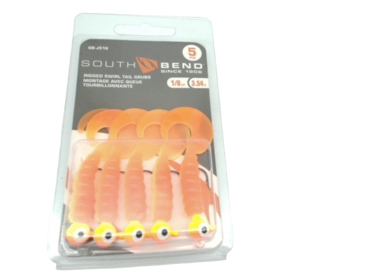 South Bend Swirl Tail Grub Lures 1/8oz Chartreuse Orange 5pk - Brantford Surplus