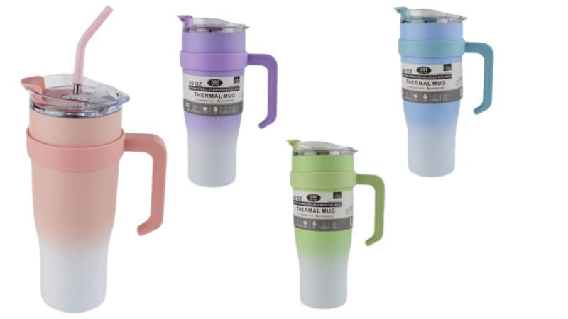 Stainless Steel Insulated Travel Mug with Straw 40oz - Brantford Surplus