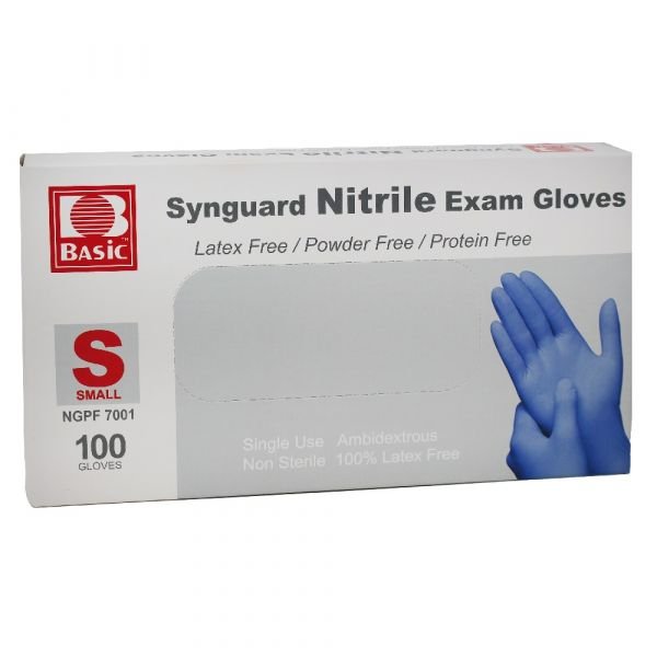 Synguard Small Blue Nitrile Exam Gloves - 100 Count - Brantford Surplus
