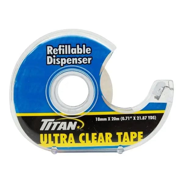 Tape in dispenser titan ultra clear 18mmx20m - Brantford Surplus