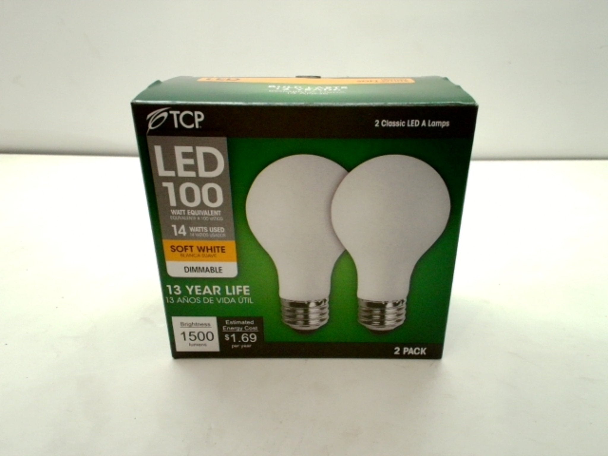 TCP Dimmable 100W LED Bulbs Soft White 2 - Pack - Brantford Surplus