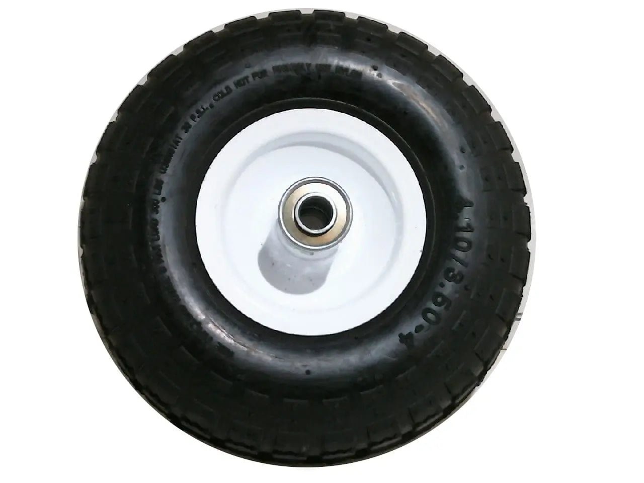 Tire w/Rim 4.10/3.50 - 4 5/8B White Hub Offset Pneumatic - Brantford Surplus