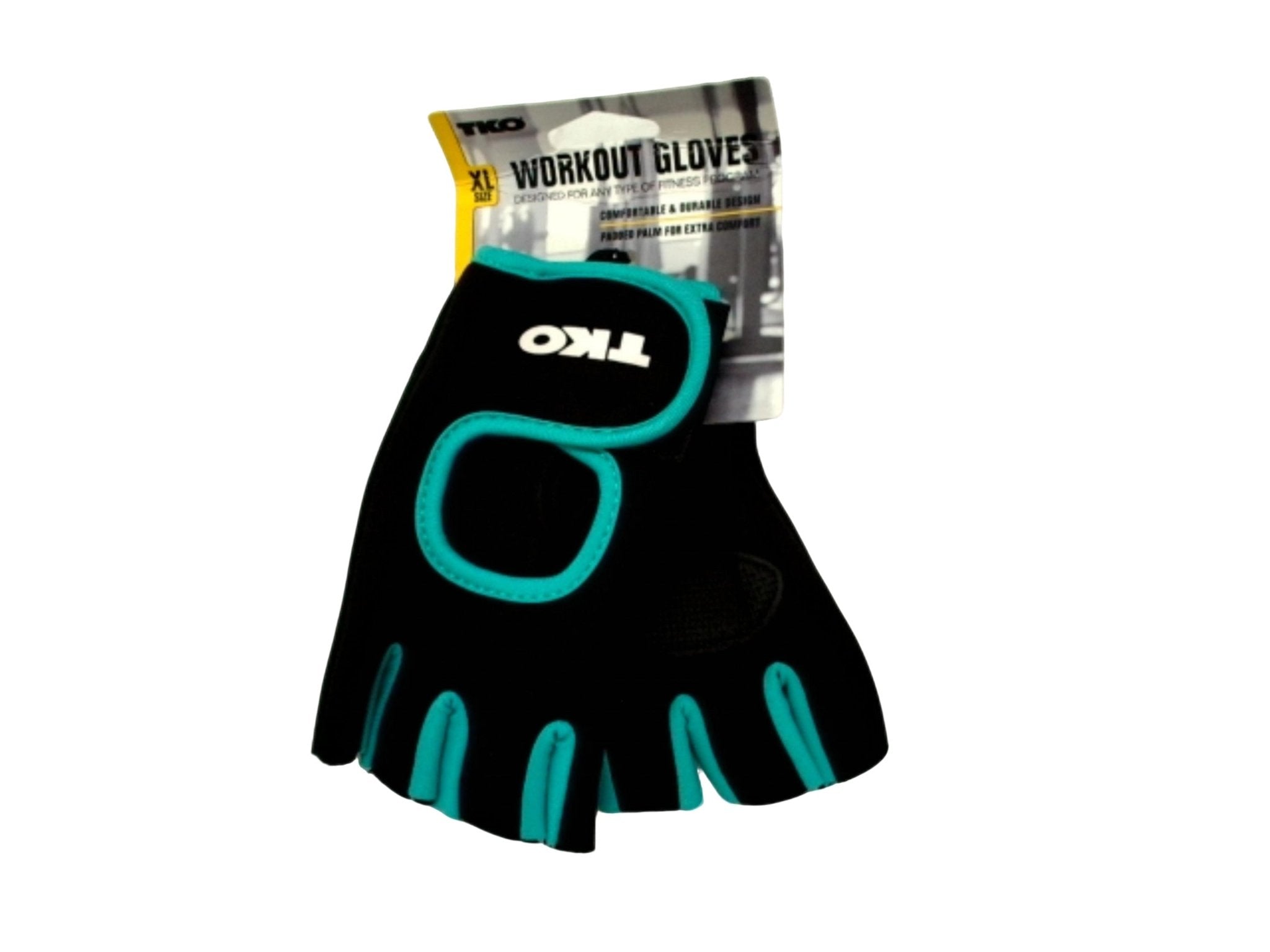"TKO Padded Neoprene Fingerless Workout Gloves Black - Teal" - Brantford Surplus