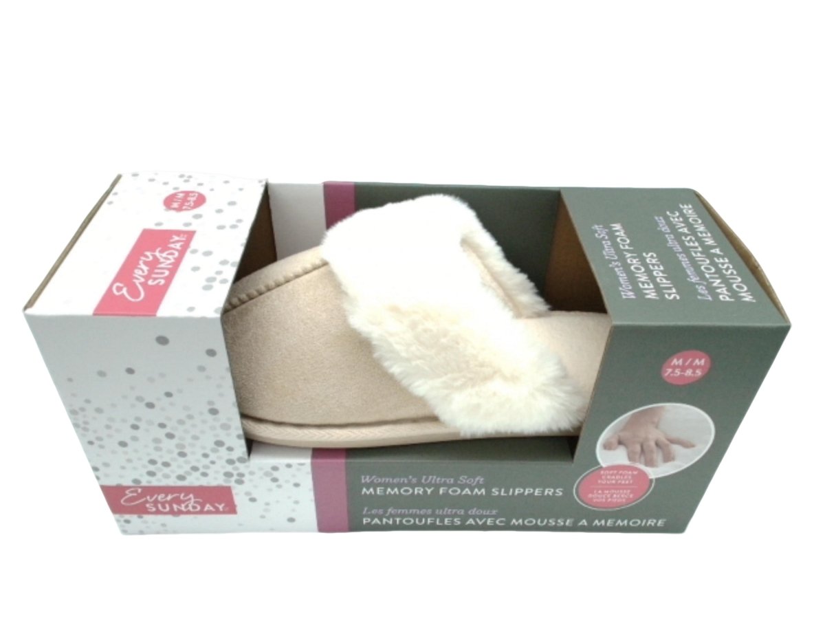 Ultra Soft Memory Foam Women's Slippers - Beige, Every Sunday - Brantford Surplus