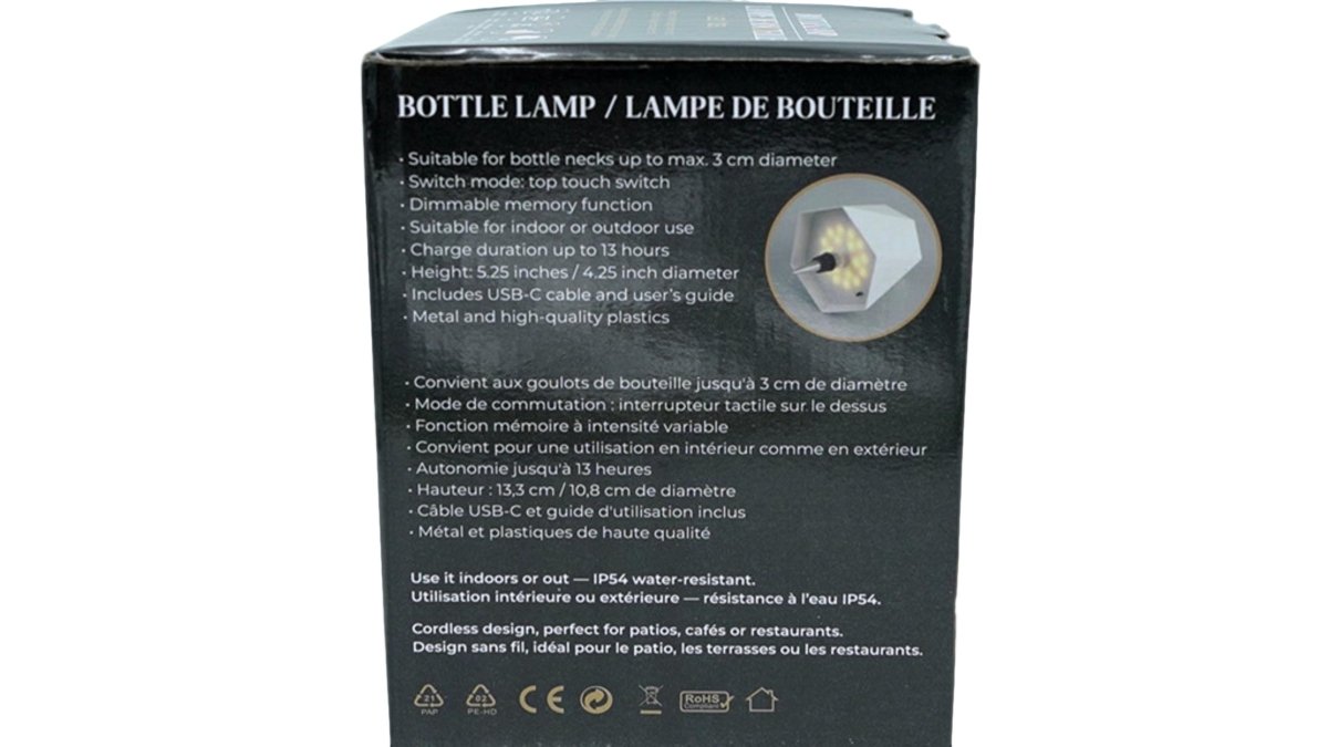 USB Rechargeable LED Bottle Lamp - Black Stylish Decor - Brantford Surplus