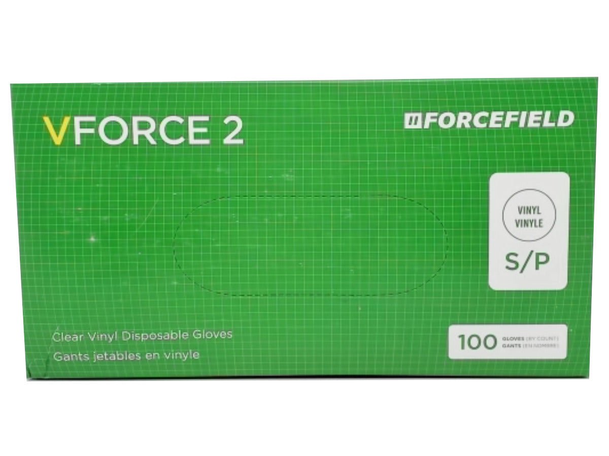 Vinyl Gloves Small 100pk. Disposable Clear Or Blue Vforce 2 - Brantford Surplus