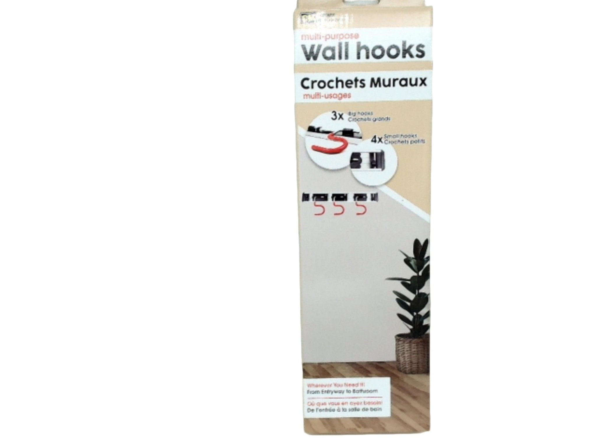 Wall Hooks Rack - Multipurpose with 3 Large, 4 Small Hooks - Brantford Surplus