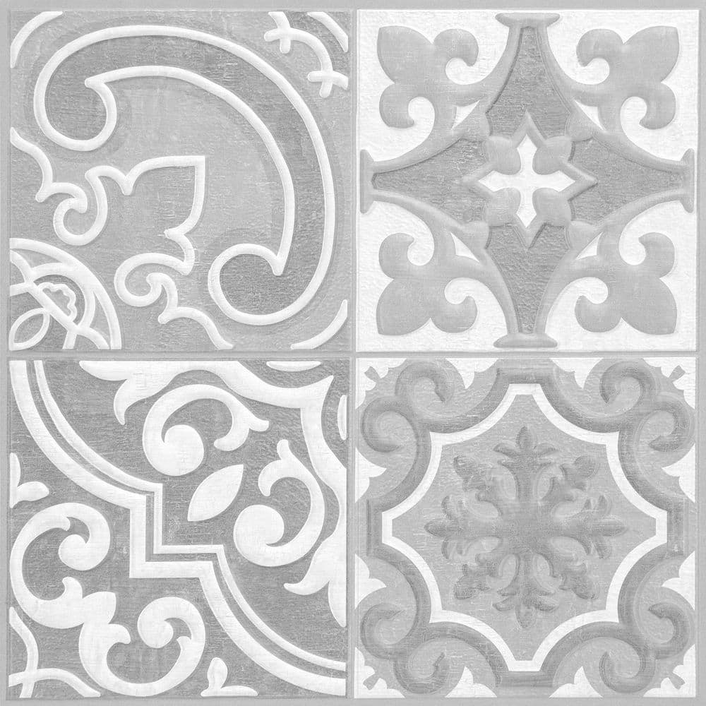 Peel & Stick Embossed Blacksplash Tiles Holly Grey 10" x 10" 4pk.