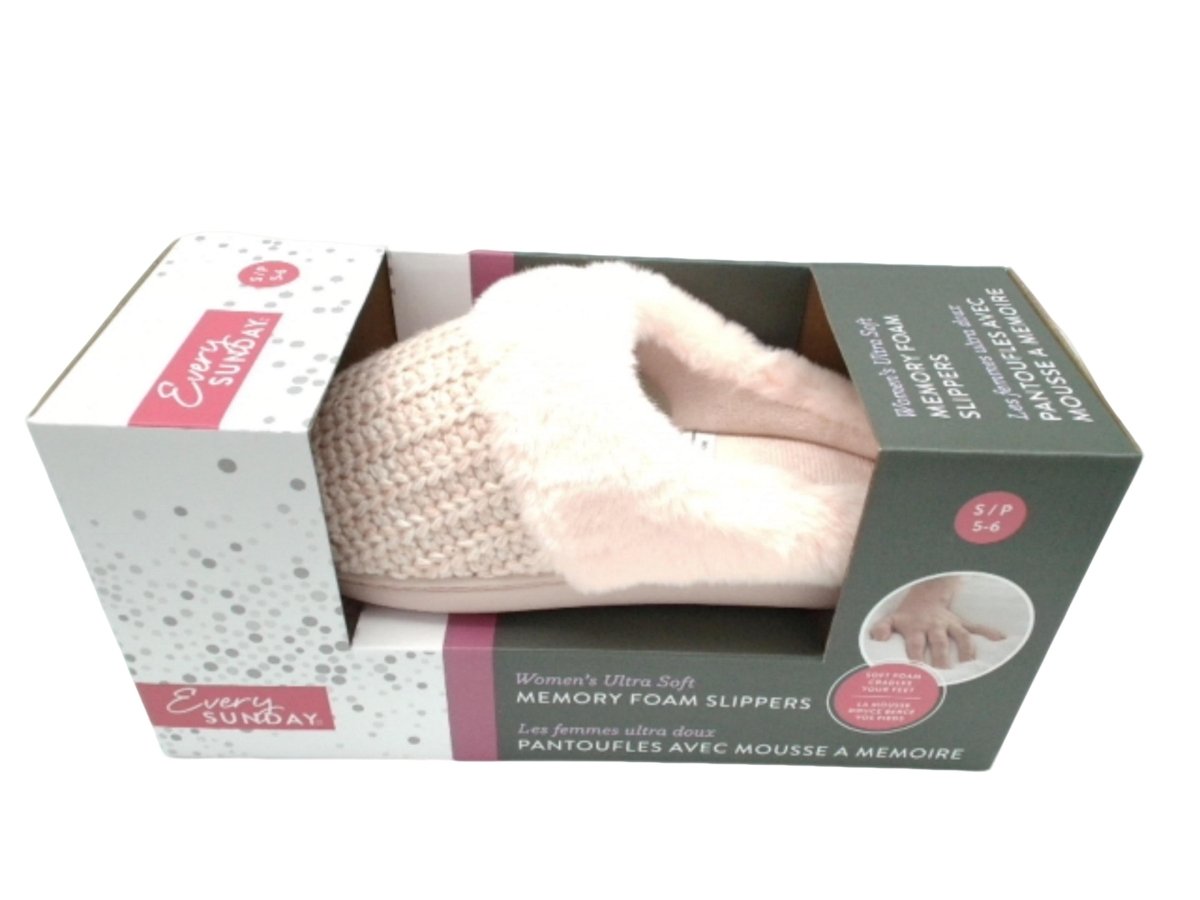 Women's Memory Foam Slippers Pink Cable Knit - Ultra Soft - Brantford Surplus