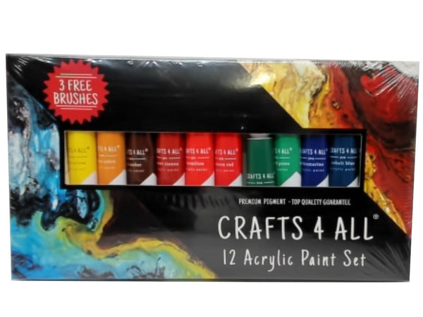 Acrylic Paint Set 12pk. w/3 Brushes Crafts 4 All