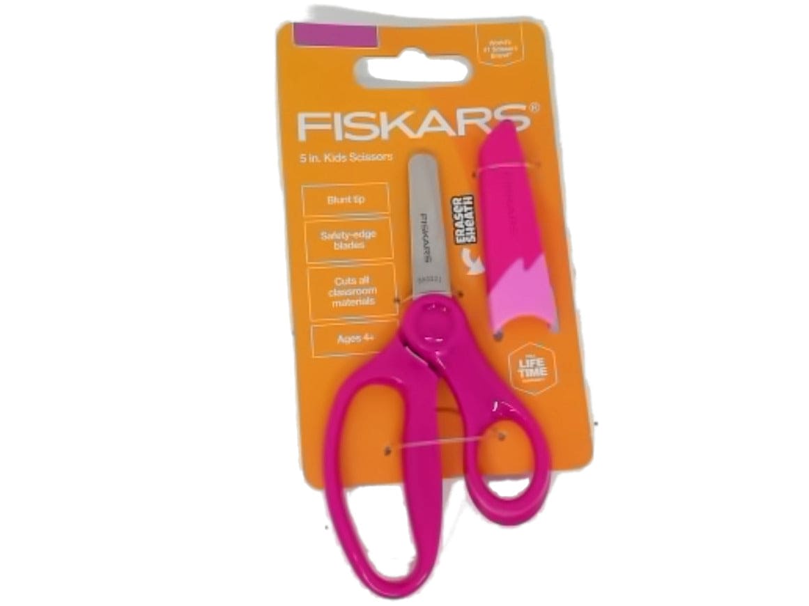 Kids Scissors 5" w/Eraser Sheath Pink Fiskars - Brantford Surplus