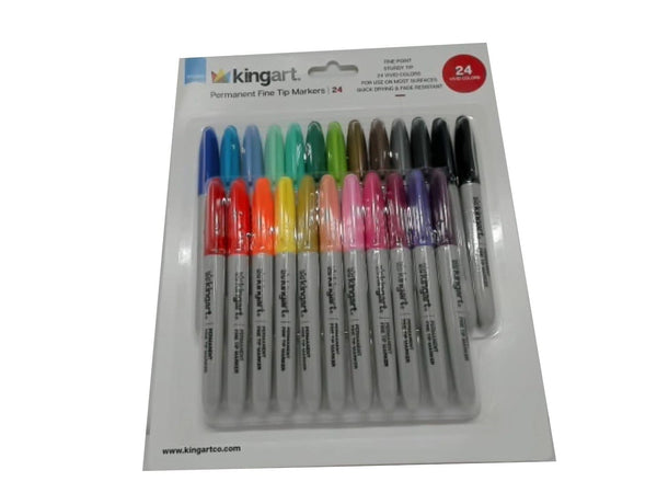 Permanent Markers Fine Tip 24pk. Vivid Colours Kingart