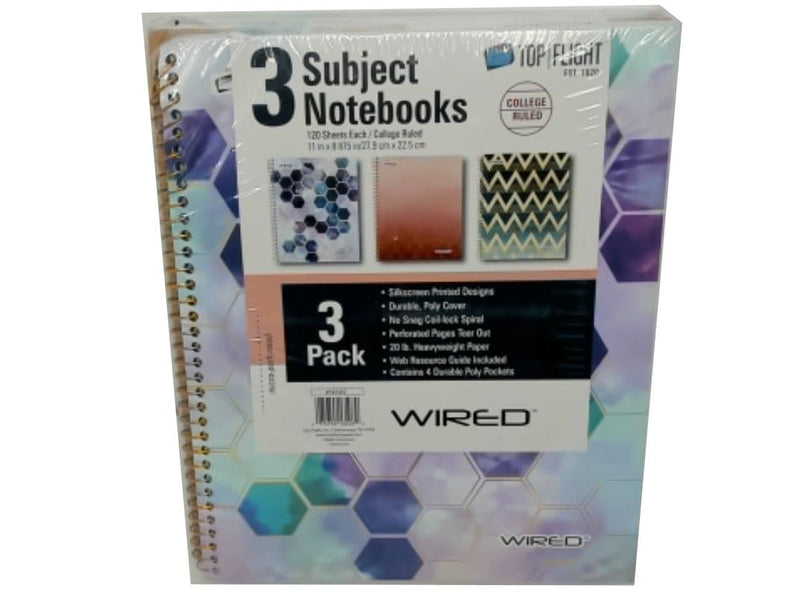Notebook 3 Subject 3pk. 11"x8.875" 120 Sheets Wired (or $3.99ea)