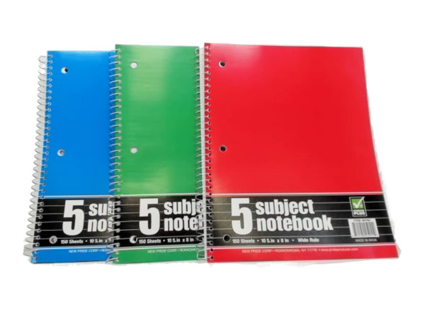 Notebook 5 Subject 10.5" x 8" 150 Sheets Ass't Colours Check Plus