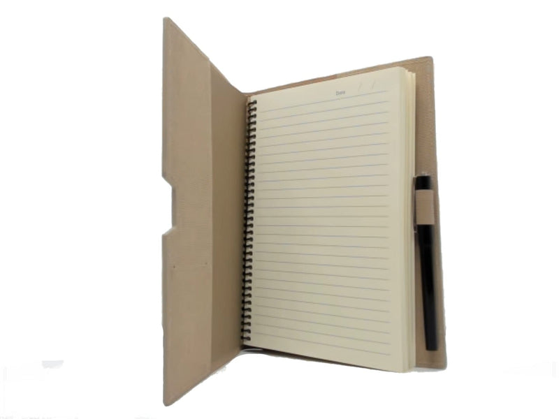 Notebook 9.5" X 6.5" Tan Hardcover Linen W/pen & Holder