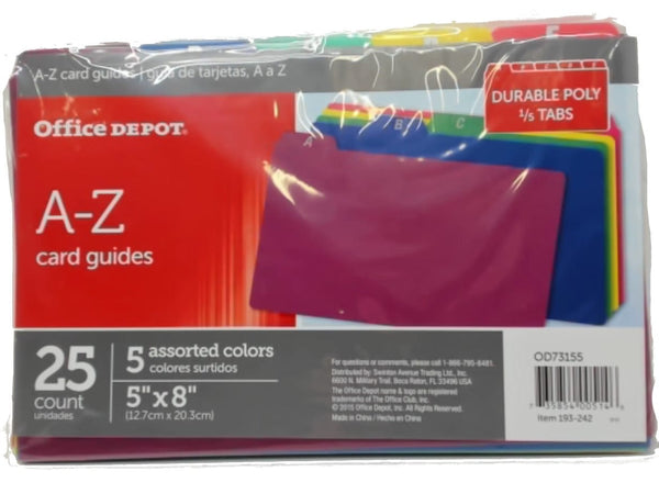 Card Guides A-z 5"x8" 25pk. Durable Poly 1/5 Tabs Office Depot
