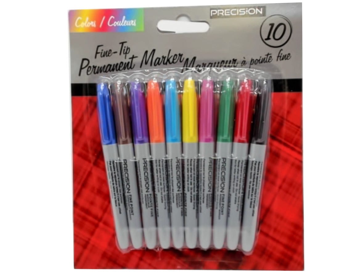 Permanent Markers 10pk. Ass't Colors Fine Tip Precision - Brantford Surplus