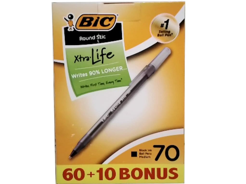 Pen Bic Round Stic 70pk. Black Ink Xtra Life or B/U $0.20each - Brantford Surplus