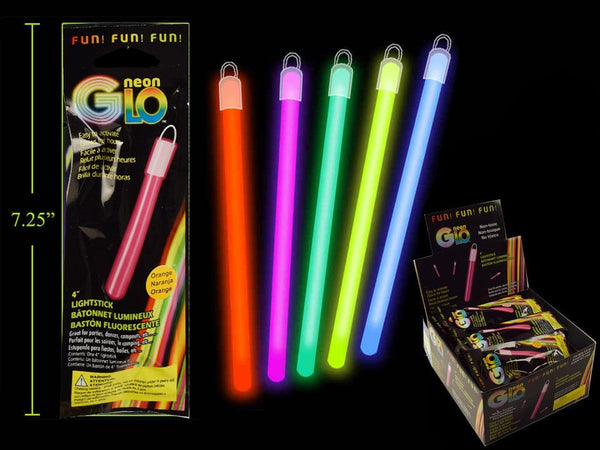 Neon Glo 4" Light Stick & Necklace, 5 col., foil pack
