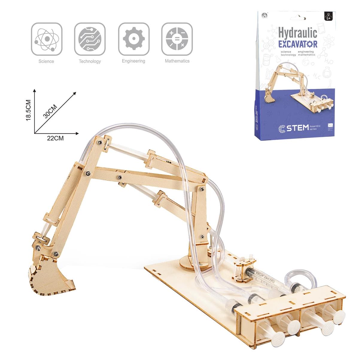 Stem Toy, Wooden Hydraulic Excavator, cbx - Brantford Surplus