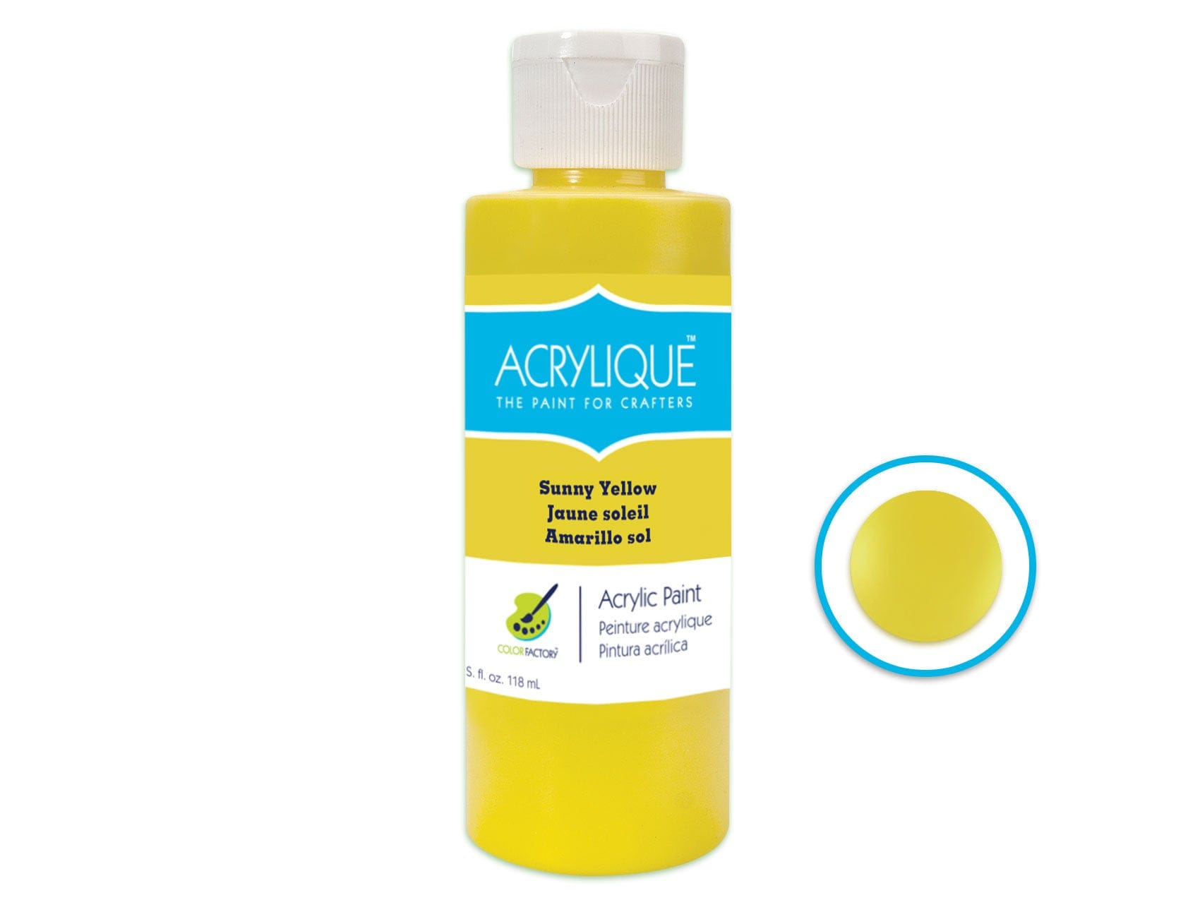 110 SUNNY YELLOW Color Factory: 4oz Acrylique Paint for Crafter's - Brantford Surplus