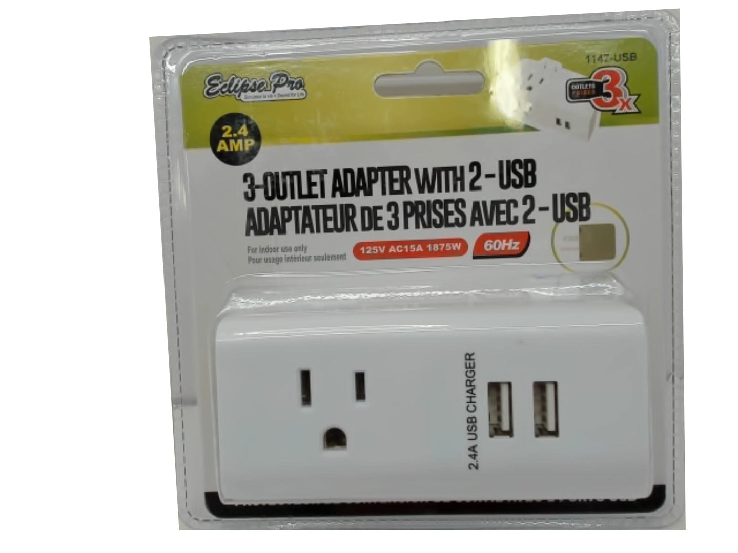 3 outlet adapter with 2 USB - Brantford Surplus