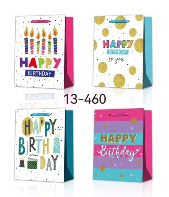 GIFT BAGS LARGE GLITTER HAPPY BIRTHDAY ASST'D 12.5x10x4 inch