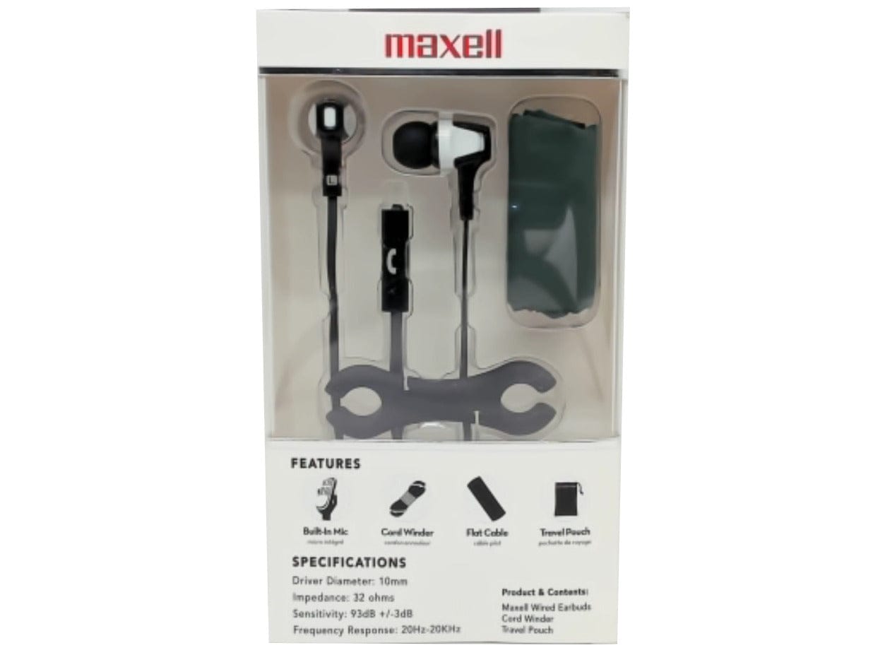 Wired Earbuds w/Mic Tangle-Free Winder & Travel Pouch Maxell - Brantford Surplus