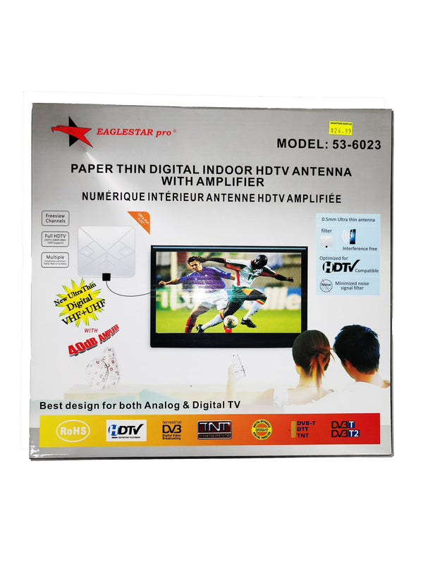 Eaglestar Pro - Paper Thin Digital Indoor HDTV Antenna with Amplifier