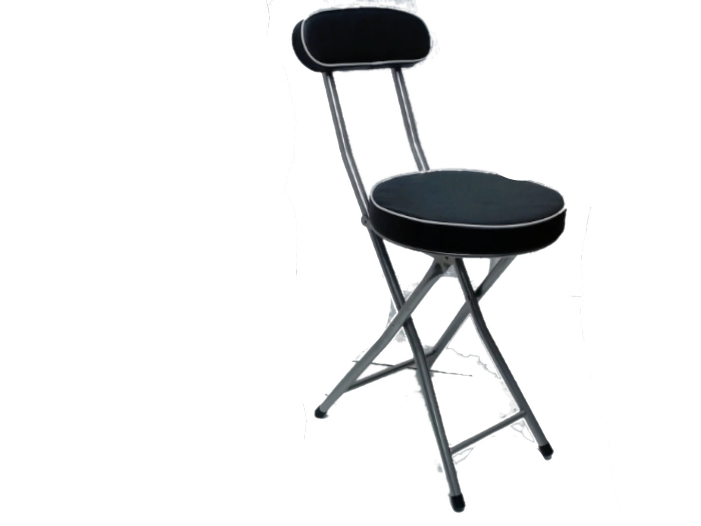 Black folding chair with cushion - round 27.6x27.6x28.3 inches - Brantford Surplus