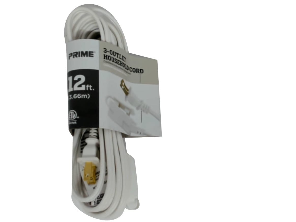 Extension Cord 12' 3 Outlet 16/2 SPT-2 White - Brantford Surplus