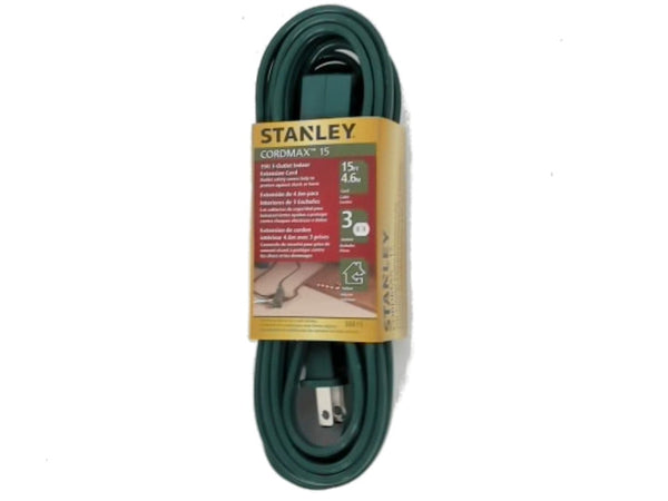 Extension Cord Indoor 15' 3 Outlet Green Stanley