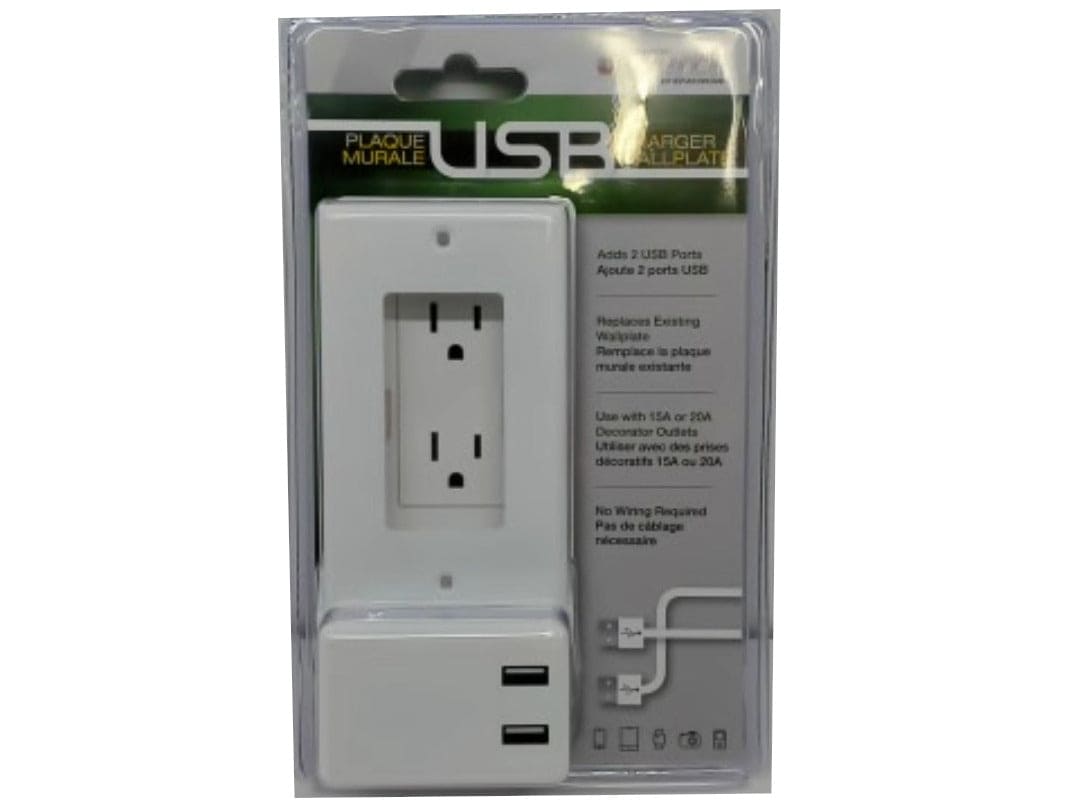 Charger Wallplate Dual USB White Power Source - Brantford Surplus