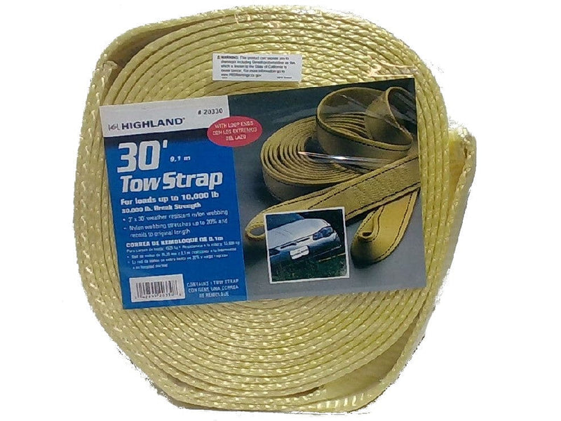 Tow Strap 3"x30' Weather Resistant Nylon Webbing Highland