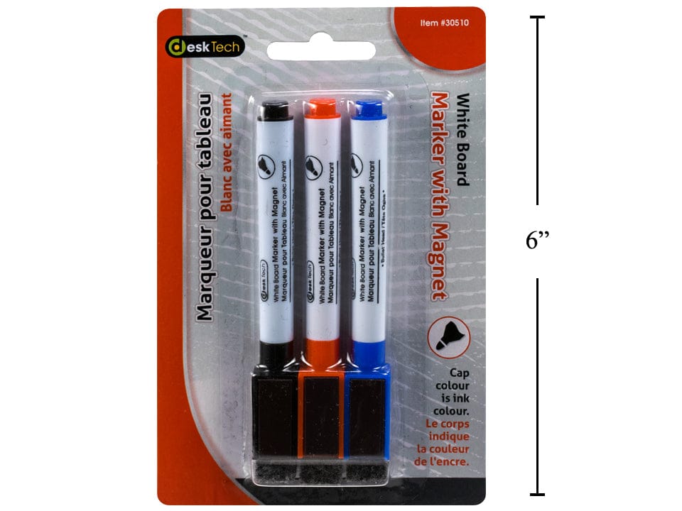 Whiteboard marker with magnet and eraser 3 colours desk tech - Brantford Surplus