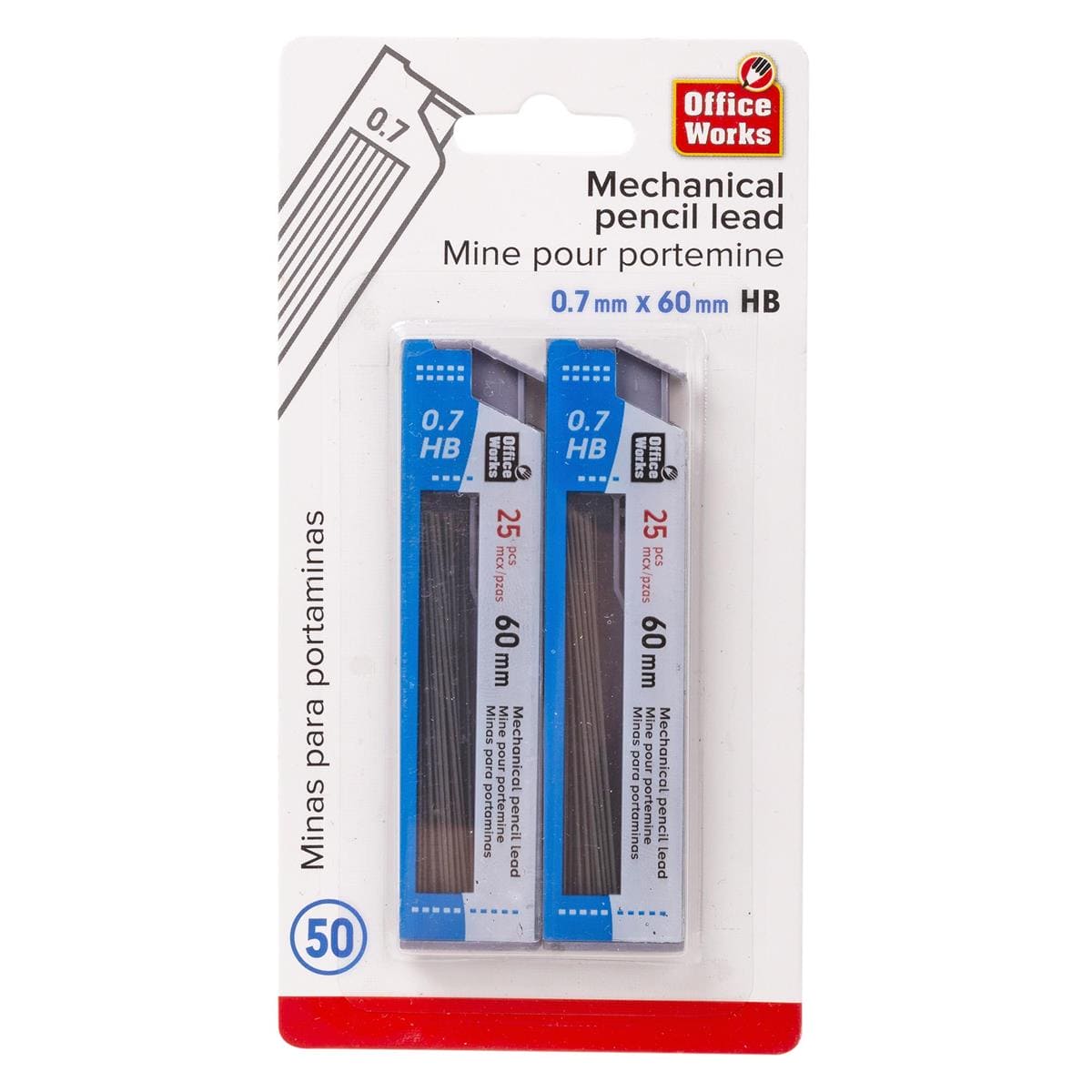 0.7x60mm HB Pencil Lead 2 packs@25pc. Office works - Brantford Surplus