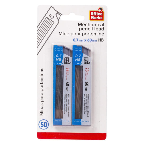 0.7x60mm HB Pencil Lead 2 packs@25pc. Office works