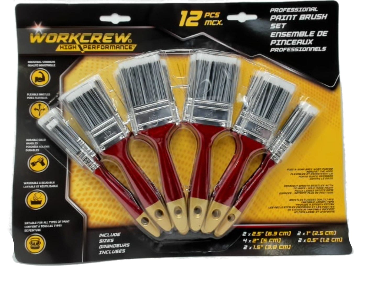 Paint Brush Set 12pk. Ass't Workcrew (ENDCAP) - Brantford Surplus