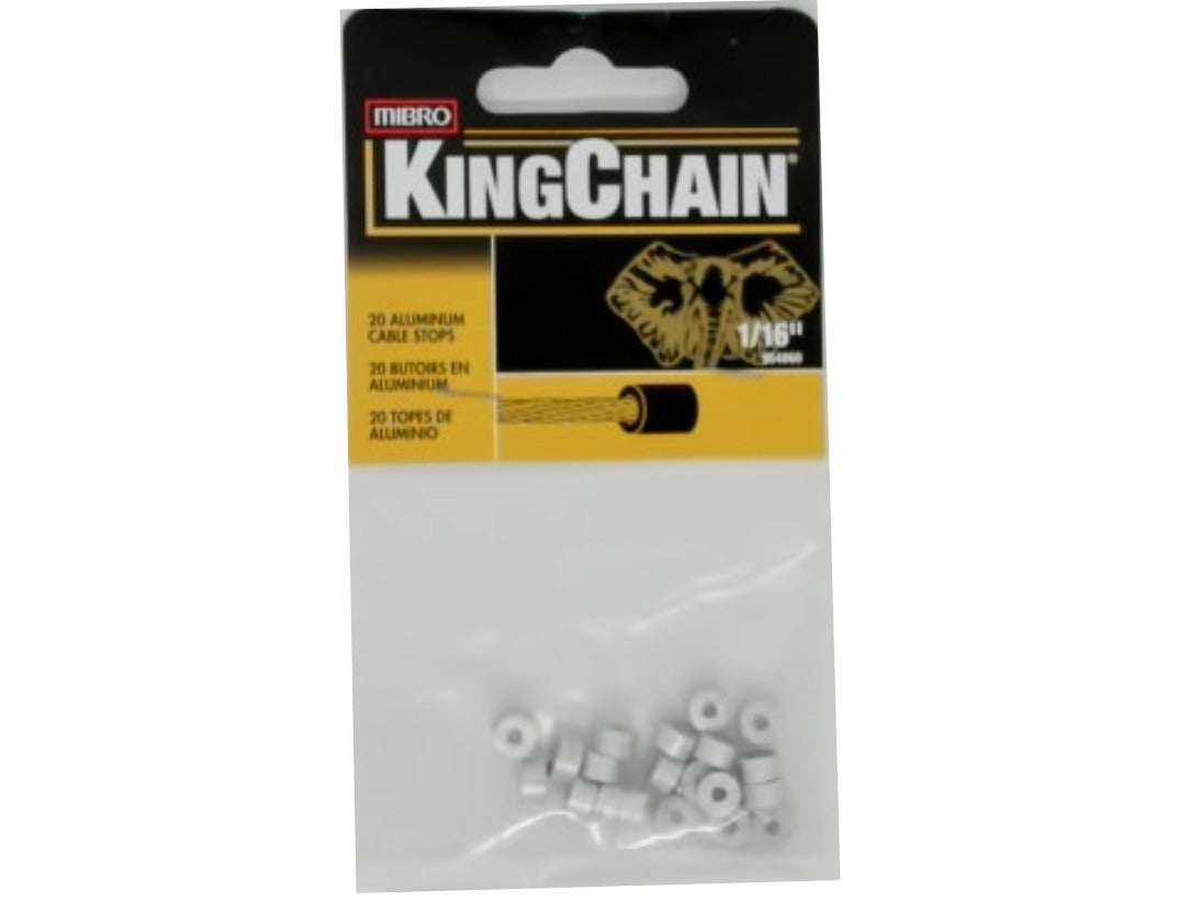 Aluminum Cable Stops 1/16" 20pk. Kingchain Mibro - Brantford Surplus