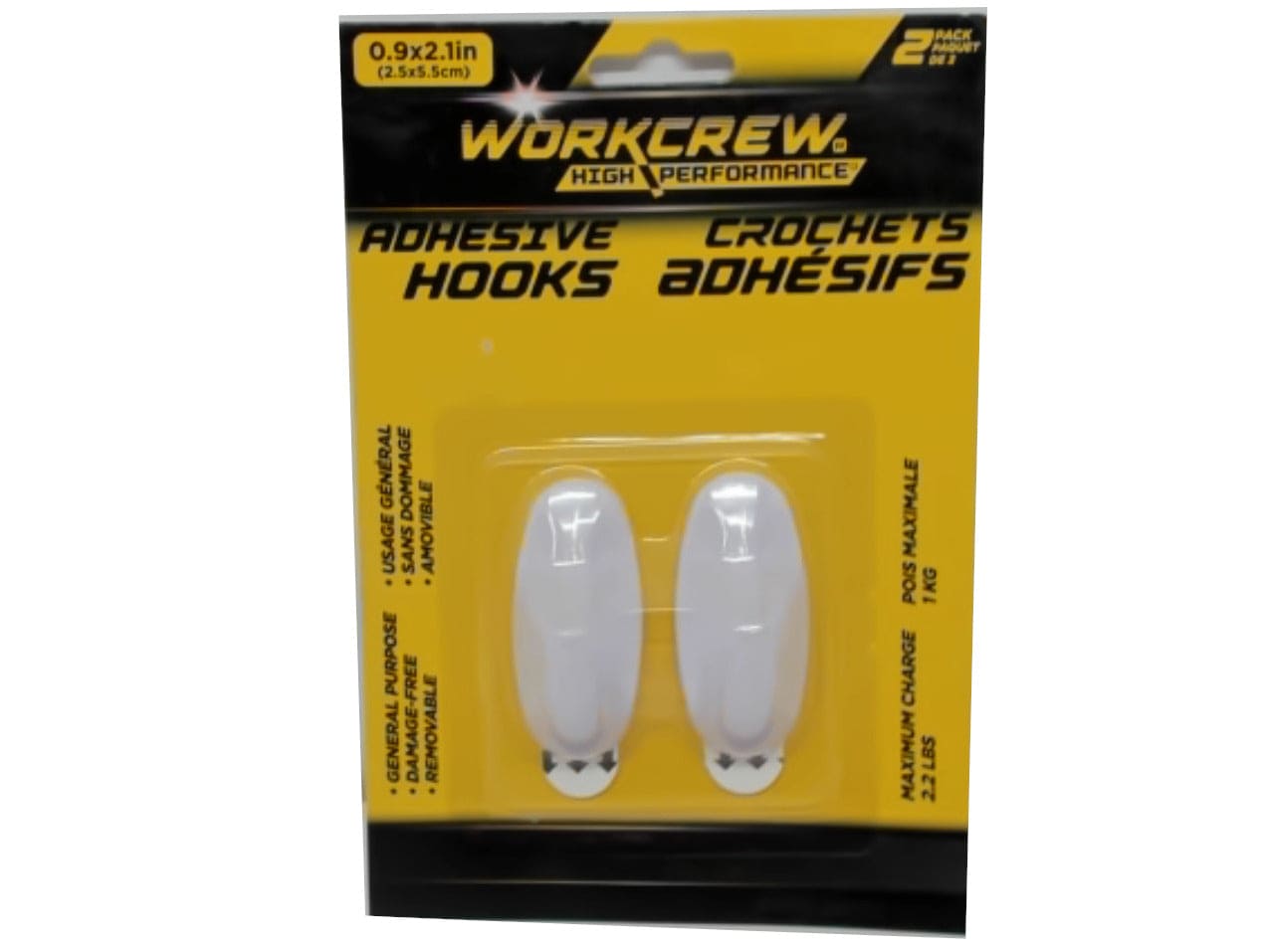 Adhesive Hooks 0.9" x 2.1" 2pk. Workcrew - Brantford Surplus