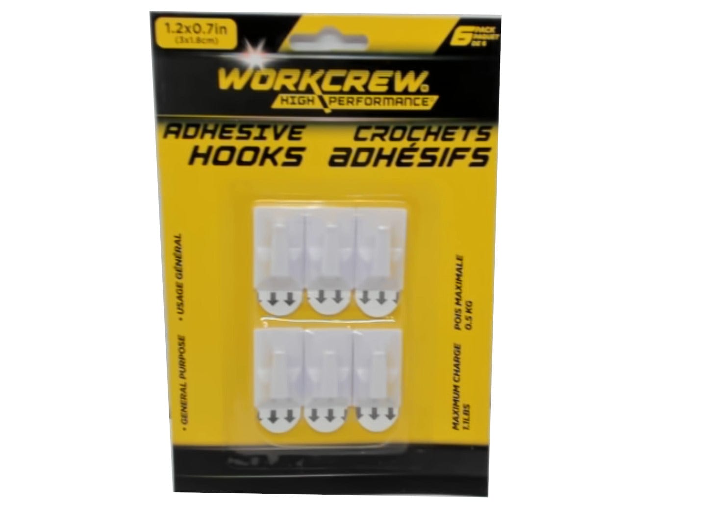 Adhesive Hooks 1.2" x 0.7" 6pk. Workcrew - Brantford Surplus