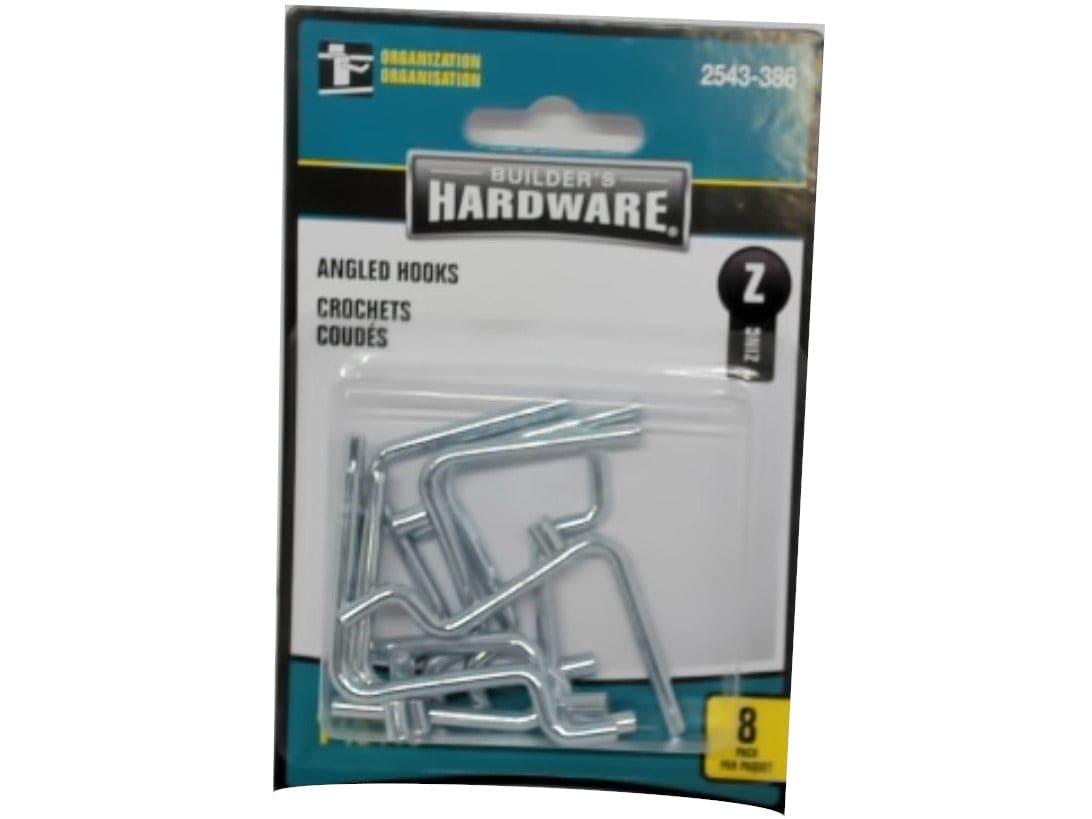 Angled Pegboard Hooks 1.5" 8pk. Builder's Hardware - Brantford Surplus