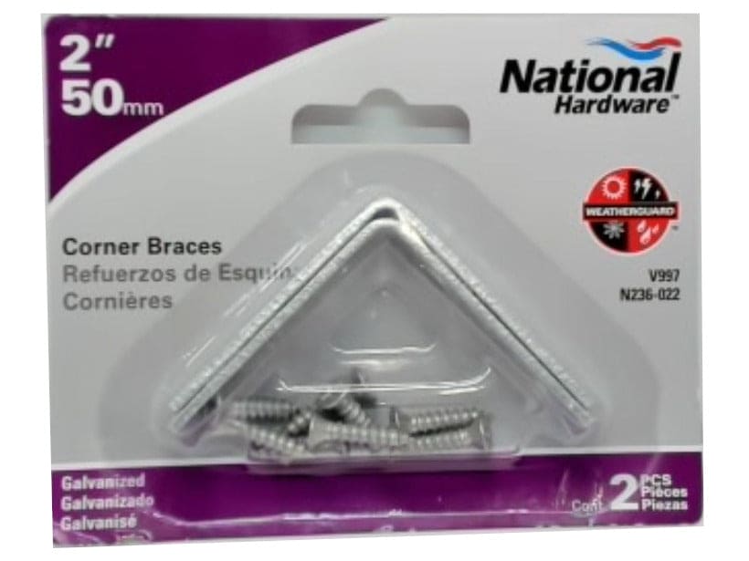 Corner Braces 2" 2pk. Galvanized National Hardware - Brantford Surplus