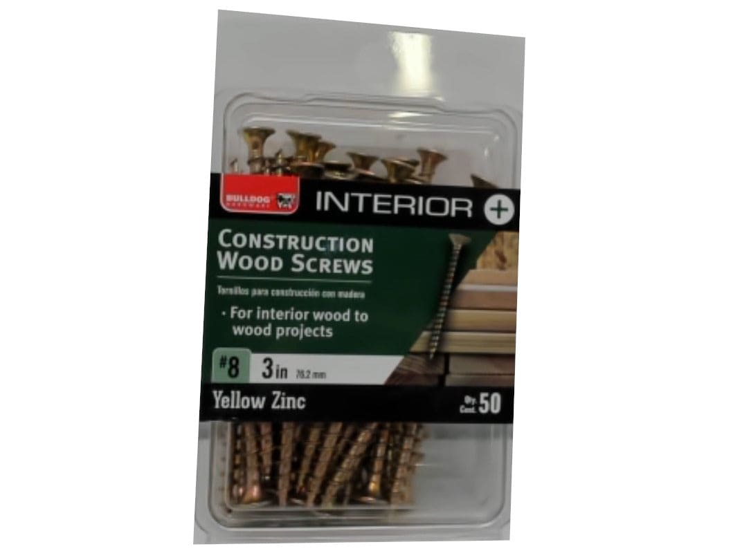 Construction Wood Screws #8 X 3" 50pk. Yellow Zinc Bulldog - Brantford Surplus