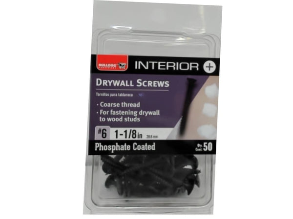 Drywall Screws #6 x 1-1/8" 50pk. Interior Phosphate Coated Bulldog